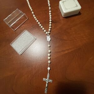 Elegant White Rosary Necklace